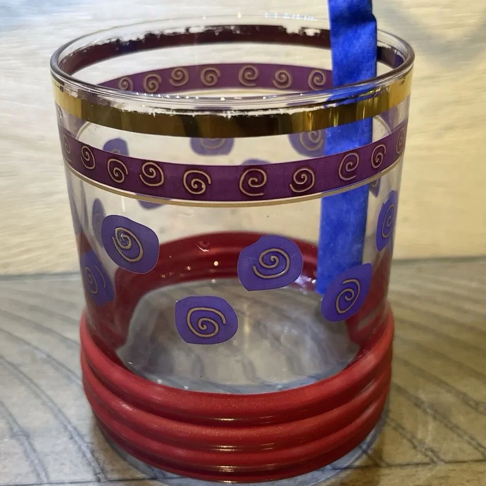Sakura Sango Sue Zipkin MCM Golf Rim MCM Drinking Glass Blue Red Gold Rimmed VTG
